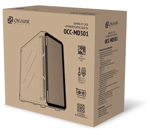 Корпус Оклик OCC-MD301 черный без БП ATX 6x120mm 2xUSB2.0 1xUSB3.0 audio bott PSU