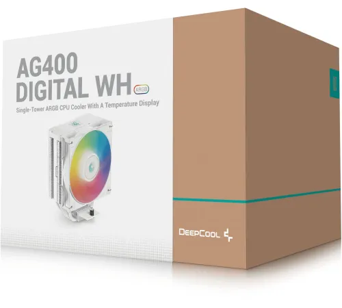 Кулер для процессора DEEPCOOL AG400 DIGITAL WH ARGB LGA1700/1200/115X/AM5/AM4 (9шт/кор, TDP 220W, PWM, ARGB Fan 120mm, 4 тепл. трубки, белый) RET (AG400 DIGITAL WH ARGB) Кулер для процессора DEEPCOOL AG400 DIGITAL WH ARGB LGA1700/1200/115X/AM5/AM4 (9шт/кор, TDP 220W, PWM, ARGB Fan 120mm, 4 тепл. трубки, белый) RET (AG400 DIGITAL WH ARGB)