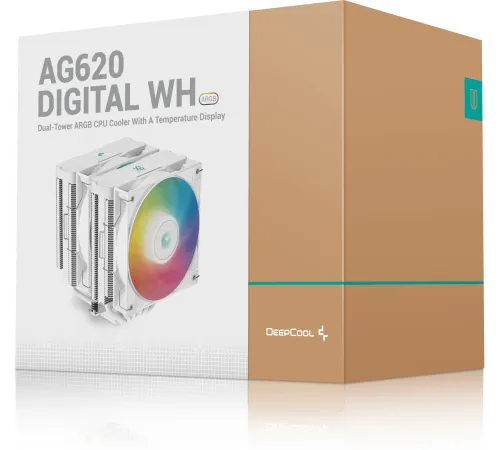 Кулер для процессора DEEPCOOL AG620 DIGITAL WH ARGB LGA1700/1200/115X/AM5/AM4 (8шт/кор, TDP 260W, PWM, DUAL Fan 120mm, 6 тепл. трубок, белый) RET (AG620 DIGITAL WH ARGB) Кулер для процессора DEEPCOOL AG620 DIGITAL WH ARGB LGA1700/1200/115X/AM5/AM4 (8шт/кор, TDP 260W, PWM, DUAL Fan 120mm, 6 тепл. трубок, белый) RET (AG620 DIGITAL WH ARGB)