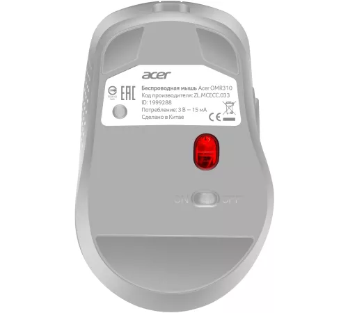Мышь Acer OMR310 светло-серый оптическая 1600dpi беспров. BT/Radio USB (ZL.MCECC.033)