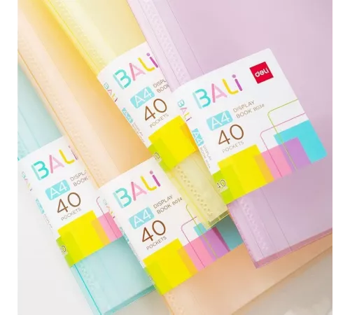 Папка с 40 прозр.вклад. Deli Bali EB034 A4 полипропилен ассорти