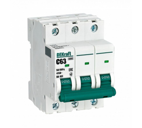 Выключатель автоматический модульный 3п C 63А ВА103 DEKraft 12311DEK