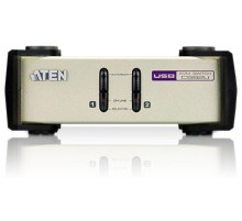 2-x порт. переключатель, электрон., KVM,  1 user PS2/USB+VGA =>  2 cpu PS2/USB+VGA, со шнурами PS2/USB 2х1.2м., 2048x1536, настол., без OSD, некаскад. ATEN CS82U