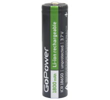 Аккумулятор Li-ion GoPower 18650 PC1 3.6V 1800mAh без защиты выс.конт. (1/80/160) Аккумулятор Li-ion GoPower 18650 без защиты с высоким контактом (00-00018351)