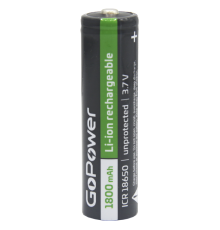 Аккумулятор Li-ion GoPower 18650 PC1 3.6V 1800mAh без защиты выс.конт. (1/80/160) Аккумулятор Li-ion GoPower 18650 без защиты с высоким контактом (00-00018351)