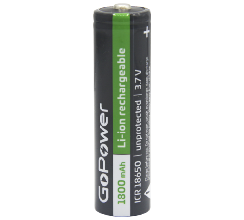 Аккумулятор Li-ion GoPower 18650 PC1 3.6V 1800mAh без защиты выс.конт. (1/80/160) Аккумулятор Li-ion GoPower 18650 без защиты с высоким контактом (00-00018351)