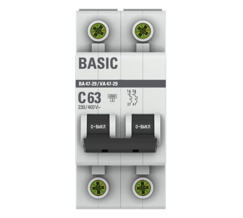 EKF mcb4729-2-63C Автоматический выключатель 2P 63А (C) 4,5кА ВА 47-29 EKF Basic EKF mcb4729-2-63C Автоматический выключатель 2P 63А (C) 4,5кА ВА 47-29 EKF Basic