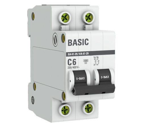 EKF mcb4729-2-06C Автоматический выключатель 2P 6А (C) 4,5кА ВА 47-29 EKF Basic EKF mcb4729-2-06C Автоматический выключатель 2P 6А (C) 4,5кА ВА 47-29 EKF Basic