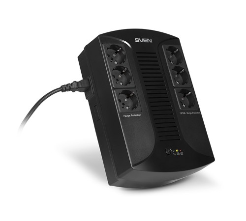 ИБП SVEN UP-L1000E, линейно-интерактивный, AVR, 1000ВА, 510Вт, 6 евро розеток 6*CEE7/4 (3х UPS/сетевой фильтр+3 x сетевой фильтр) , LED-индикация, черный, габариты 185 × 280 × 95мм, 5.9кг SVEN UP-L1000E (SV-016593)