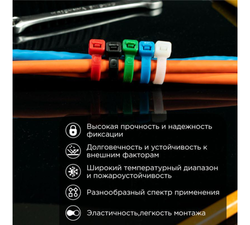 Хомут кабельный 4.8х400 нейл. разноцвет. (уп.25шт) Rexant 07-0408-25 Хомут кабельный 4.8х400 нейл. разноцвет. (уп.25шт) Rexant 07-0408-25