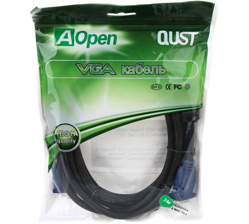 Кабель монитор-SVGA card (15M-15M) 3м 2 фильтра Aopen/Qust <ACG341AD-3M> VCOM AOpen VGA (m) - VGA (m) 3м (ACG341AD-3M)