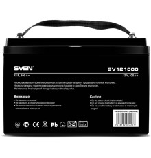 Батарея SVEN SV 121000 (12V 100Ah), напряжение 12В, емкость 100А*ч, макс. ток разряда 1000А, макс. ток заряда 30А, свинцово-кислотная типа AGM, тип клемм B5, Д/Ш/В 307/168/211мм, 30кг Sven SV-012267