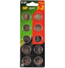 Литиевые дисковые батарейки GP Lithium CR2032 - 7 + 3 в подарок, каждая в своем отрывном блистере GP 4891199194771