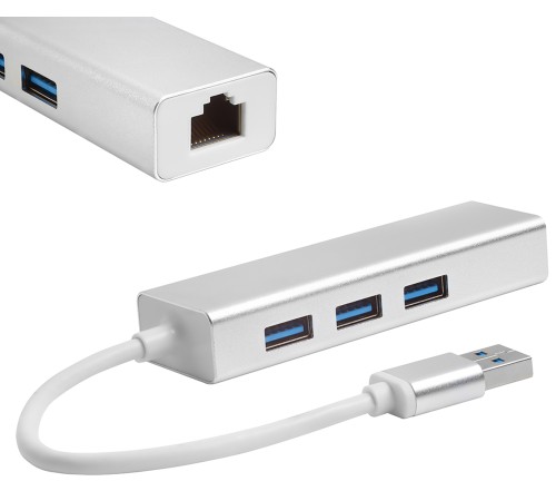 Greenconnect USB 3.0 Разветвитель на 3 порта + 10/100Mbps Ethernet Network metall Greenconnect GCR-AP05