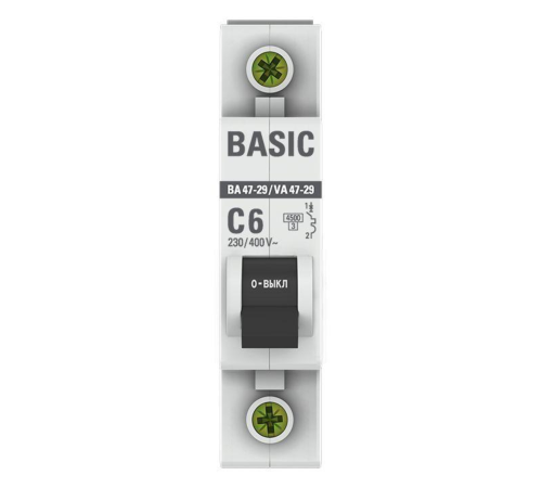 EKF mcb4729-1-06C Автоматический выключатель 1P 6А (C) 4,5кА ВА 47-29 EKF Basic EKF mcb4729-1-06C Автоматический выключатель 1P 6А (C) 4,5кА ВА 47-29 EKF Basic