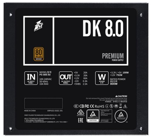 1STPLAYER Блок питания DK PREMIUM 800W / ATX 2.4, APFC, 80 PLUS BRONZE, 120mm fan / PS-800AX 1STPLAYER Блок питания DK PREMIUM 800W / ATX 2.4, APFC, 80 PLUS BRONZE, 120mm fan / PS-800AX