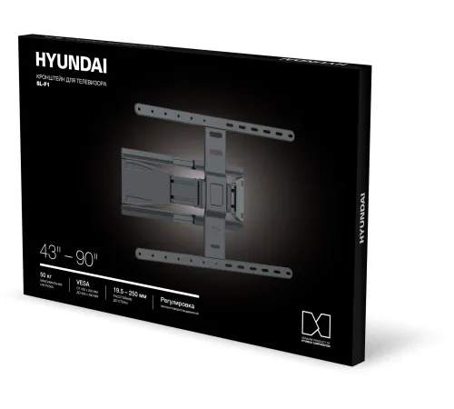 Кронштейн для телевизора Hyundai SL-F1 черный 43"-90" макс.50кг настенный поворотно-выдвижной и наклонный