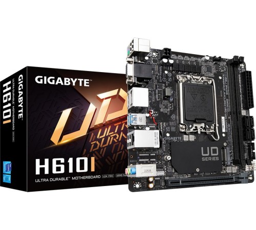 Материнская плата Gigabyte H610I Soc-1700 Intel H610 2xDDR5 mini-ITX AC`97 8ch(7.1) GbLAN+VGA+HDMI+DP