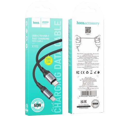 Кабель Hoco X102 Fresh Type-C to Type-C USB Type-C-USB Type-C 1м черный коробка