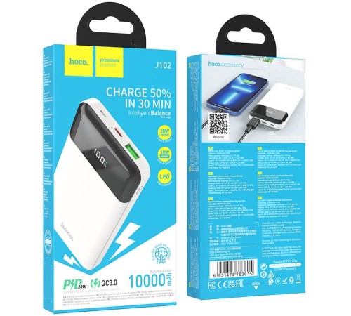 Мобильный аккумулятор Hoco J102 Cool figure white 10000mAh 20W 3A белый