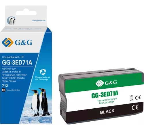 Картридж струйный G&G GG-3ED71A 712 черный (80мл) для HP DesignJet T650/T630/T250/T230/T210/Studio Plotter Printers