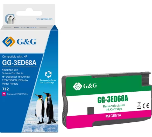 Картридж струйный G&G GG-3ED68A 712 пурпурный (29мл) для HP DesignJet T650/T630/T250/T230/T210/Studio Plotter Printers