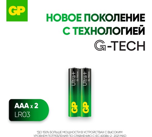 Батарея GP Ultra Plus Alkaline 24AUPA21-2CRSB2 AAA (2шт) блистер