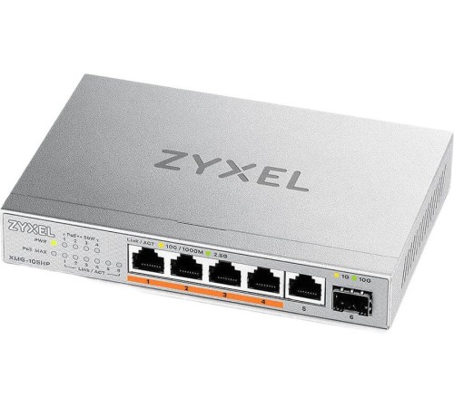 Коммутатор Zyxel XMG-105HP-EU0101F 5x2.5Гбит/с 1SFP+ 4PoE++ 70W неуправляемый