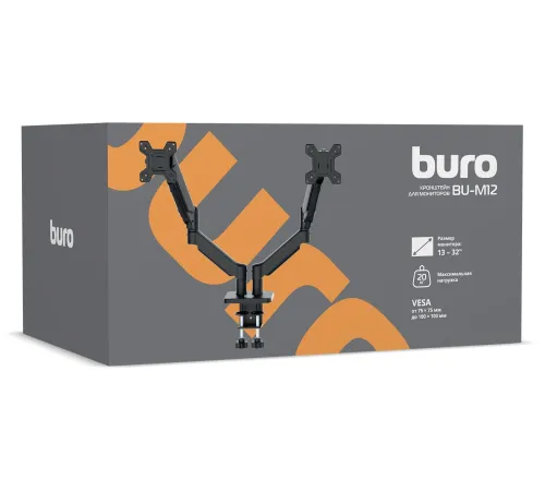 Кронштейн для мониторов ЖК Buro BU-M12 черный 17"-32" макс.10кг крепление к столешнице поворот и наклон