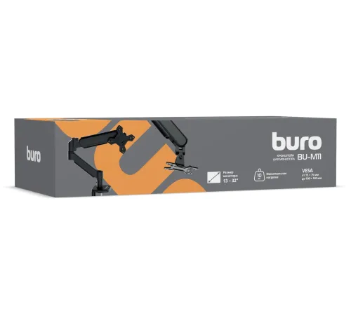 Кронштейн для мониторов ЖК Buro BU-M11 черный 17"-32" макс.10кг крепление к столешнице поворот и наклон