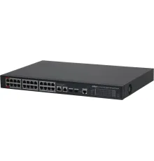 DAHUA DH-S4228-24GT-360 28-портовый гигабитный управляемый коммутатор с PoE, уровень L2, 26xRJ45 1Gb, 2xSFP 1Gb, суммарно 360Вт, коммутация 56 Гбит/с, MAC-таблица 8К, металл