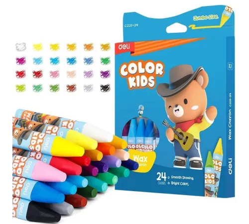 Восковые мелки Deli EC221-24 Color Kids трехгр. 24цв. (24шт) дл.75мм д.11мм картон.кор./европод.