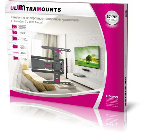 Кронштейн для телевизора Ultramounts UM955 черный 37"-75" макс.50кг настенный поворот и наклон Кронштейн для телевизора Ultramounts UM955 черный 37"-75" макс.50кг настенный поворот и наклон