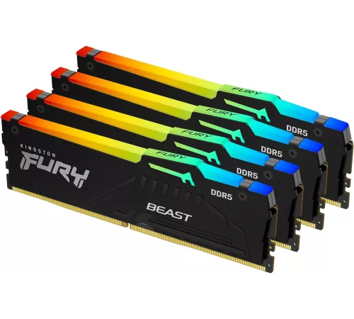 Память DDR5 4x32GB 5600MHz Kingston KF556C40BBAK4-128 Fury Beast Black RGB RTL Gaming PC5-44800 CL40 DIMM 288-pin 1.25В dual rank с радиатором Ret