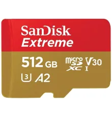 Micro SecureDigital 512GB SanDisk microSDXC Class 10 UHS-I A2 C10 V30 U3 Extreme 190MB/s