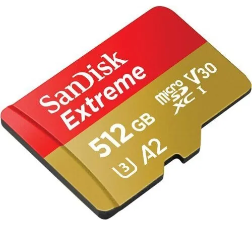 Micro SecureDigital 512GB SanDisk microSDXC Class 10 UHS-I A2 C10 V30 U3 Extreme 190MB/s Micro SecureDigital 512GB SanDisk microSDXC Class 10 UHS-I A2 C10 V30 U3 Extreme 190MB/s