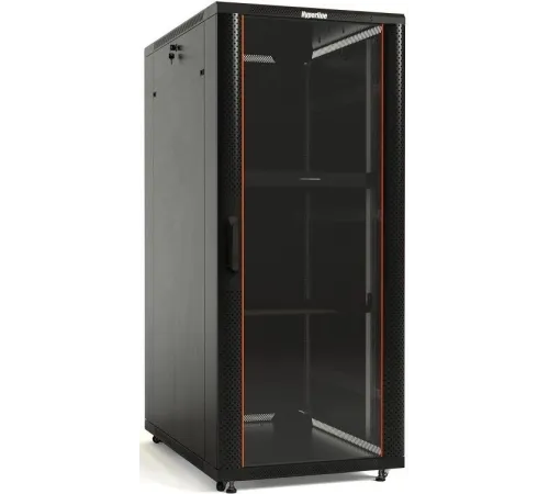 Шкаф коммутационный Hyperline (TTBR-2268-AS-RAL9004) напольный 22U 600x800мм пер.дв.стекл задн.дв.спл.стал.лист 2 бок.пан. 800кг черный 710мм 75.1кг 1166мм IP20 сталь