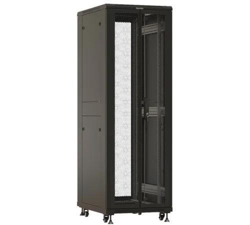 Шкаф напольный 19-дюймовый, 42U, 2055x600х1000 мм (ВхШхГ), передняя и задняя распашные перфорированные двери (75%), ручка с замком, цвет черный (RAL 9004) (разобранный) Hyperline TTBR-4261-DD-RAL9004 Шкаф напольный 19-дюймовый, 42U, 2055x600х1000 мм (ВхШхГ), передняя и задняя распашные перфорированные двери (75%), ручка с замком, цвет черный (RAL 9004) (разобранный) Hyperline TTBR-4261-DD-RAL9004