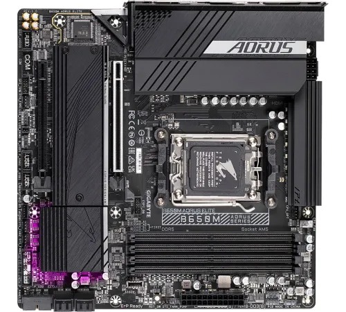 Материнская плата Gigabyte B650M AORUS ELITE SocketAM5 AMD B650 mATX AC`97 8ch(7.1) 2.5Gg RAID+HDMI+DP