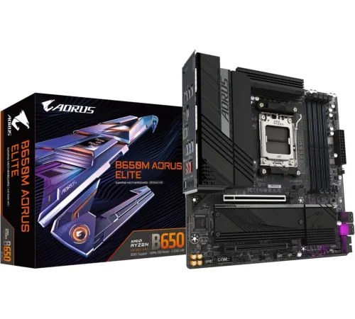 Материнская плата Gigabyte B650M AORUS ELITE SocketAM5 AMD B650 mATX AC`97 8ch(7.1) 2.5Gg RAID+HDMI+DP