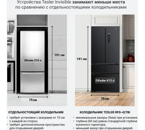 Холодильник Tesler RFD-427BI 2-хкамерн. графит глянц. инвертер