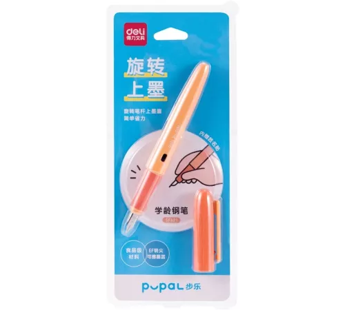 Ручка перьев. Deli Pupal (SF321ORANGE) оранжевый EF син. черн. блистер резин. манжета стираемая