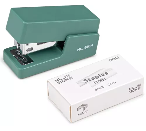 Степлер Deli NS083GREEN Nusign 24/6 26/6 (12листов) зеленый 40скоб блистер