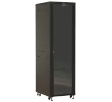 Шкаф серверный Hyperline (TTBR-4261-AS-RAL9004) напольный 42U 600x1000мм пер.дв.стекл задн.дв.спл.стал.лист 2 бок.пан. 800кг черный 910мм 2055мм IP20 сталь