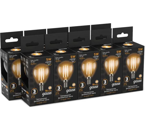 Лампа светодиодная GAUSS 105801105 LED Filament globe Е14 5Вт 2700k 1/10/50 Лампа светодиодная GAUSS 105801105 LED Filament globe Е14 5Вт 2700k 1/10/50
