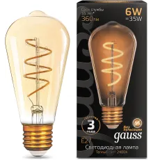 Лампа филам. Gauss Filament ST64 6Вт цок.:E27 эдисон 220B св.свеч.бел.теп. (упак.:10шт) (157802006)
