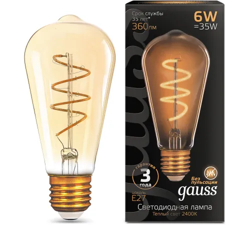 Лампа филам. Gauss Filament ST64 6Вт цок.:E27 эдисон 220B св.свеч.бел.теп. (упак.:10шт) (157802006) Лампа филам. Gauss Filament ST64 6Вт цок.:E27 эдисон 220B св.свеч.бел.теп. (упак.:10шт) (157802006)
