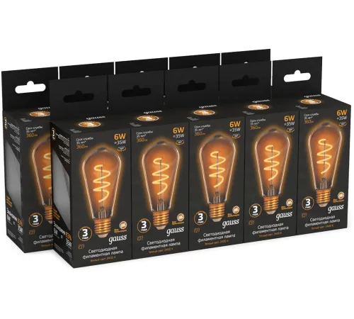 Лампа филам. Gauss Filament ST64 6Вт цок.:E27 эдисон 220B св.свеч.бел.теп. (упак.:10шт) (157802006) Лампа филам. Gauss Filament ST64 6Вт цок.:E27 эдисон 220B св.свеч.бел.теп. (упак.:10шт) (157802006)