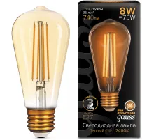 Лампа филам. Gauss Filament ST64 8Вт цок.:E27 эдисон 220B св.свеч.бел.теп. (упак.:10шт) (157802008)