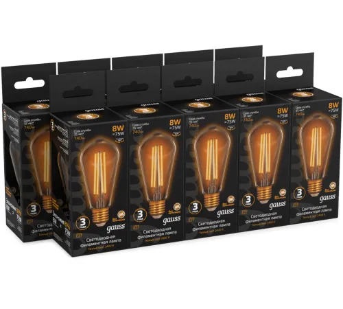 Лампа филам. Gauss Filament ST64 8Вт цок.:E27 эдисон 220B св.свеч.бел.теп. (упак.:10шт) (157802008) Лампа филам. Gauss Filament ST64 8Вт цок.:E27 эдисон 220B св.свеч.бел.теп. (упак.:10шт) (157802008)